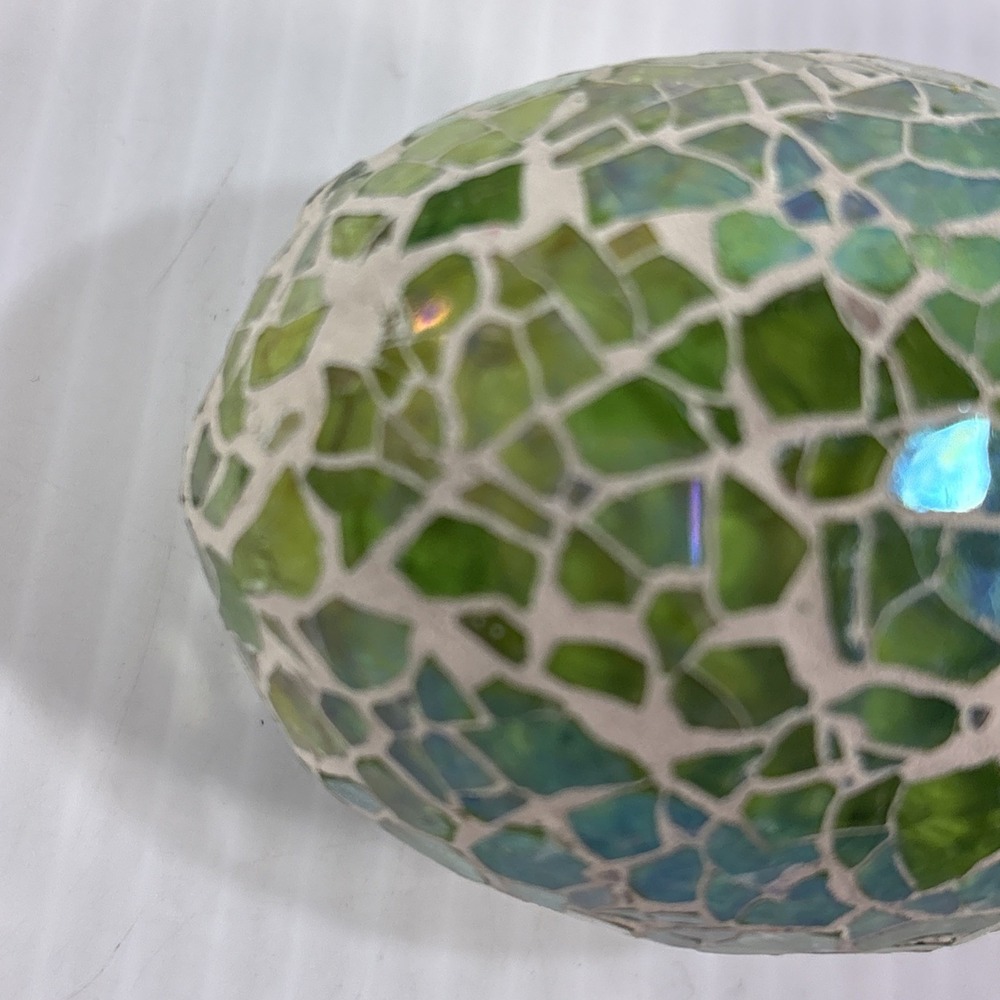 Multi Colored Mosaic Crackle Glass Egg Iridescent Ocean Spring Beach Pastel - Picture 11 of 14